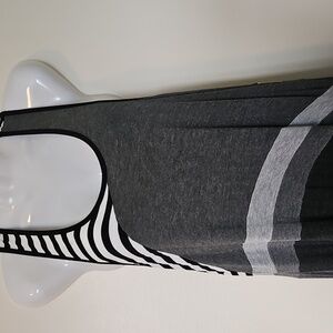 Dexx Striped Black and Gray Hi/Low Maxi Dress